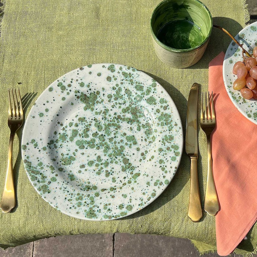 Arts De La Table Giovanna La Falce Assiettes Plates | Assiette A Diner Herb Mottled Green