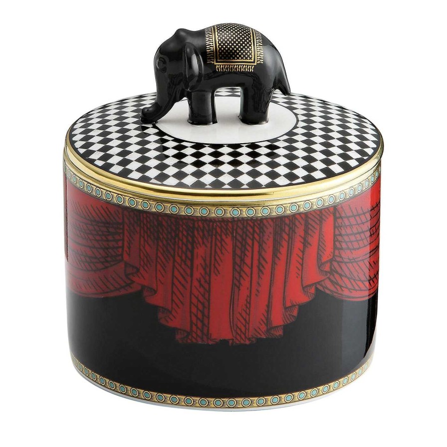 Decoration GINORI 1735 Boites | Totem Elephant Boite Cylindrique Avec Couvercle