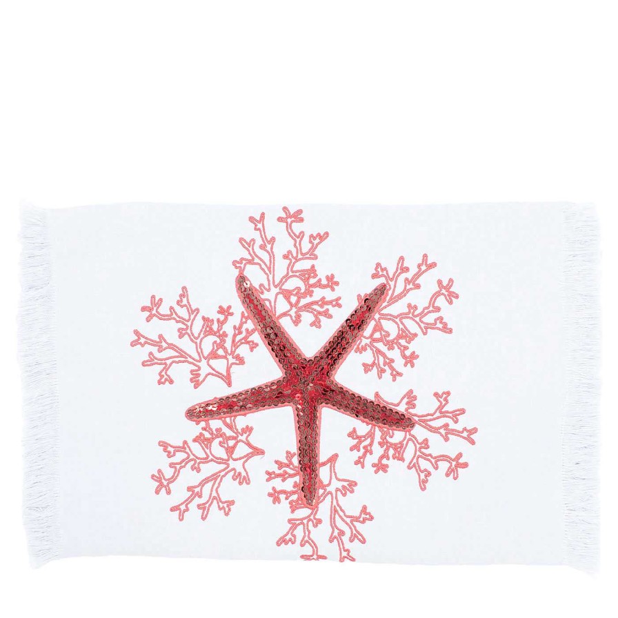 Arts De La Table Cibelle Chemins De Table | Corallo Rosa Tapis De Course Blanc A Franges