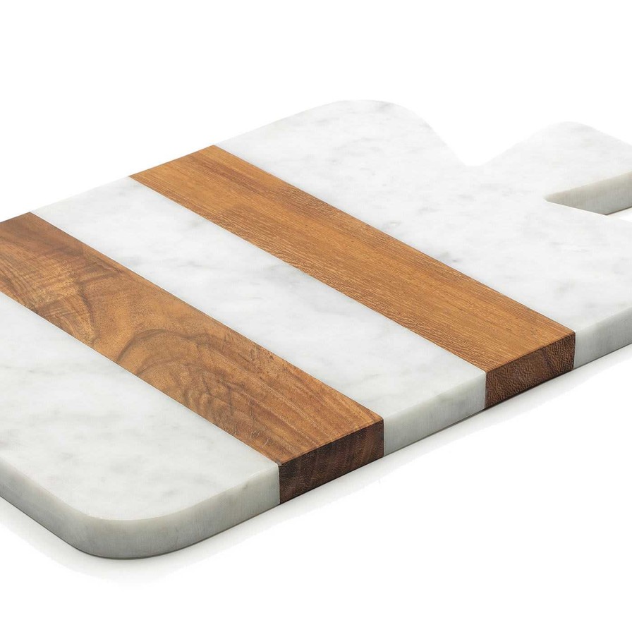 Arts De La Table FiammettaV Home Collection Planches A Decouper | Planche A Decouper Epaisse En Marbre Blanc Et Bois