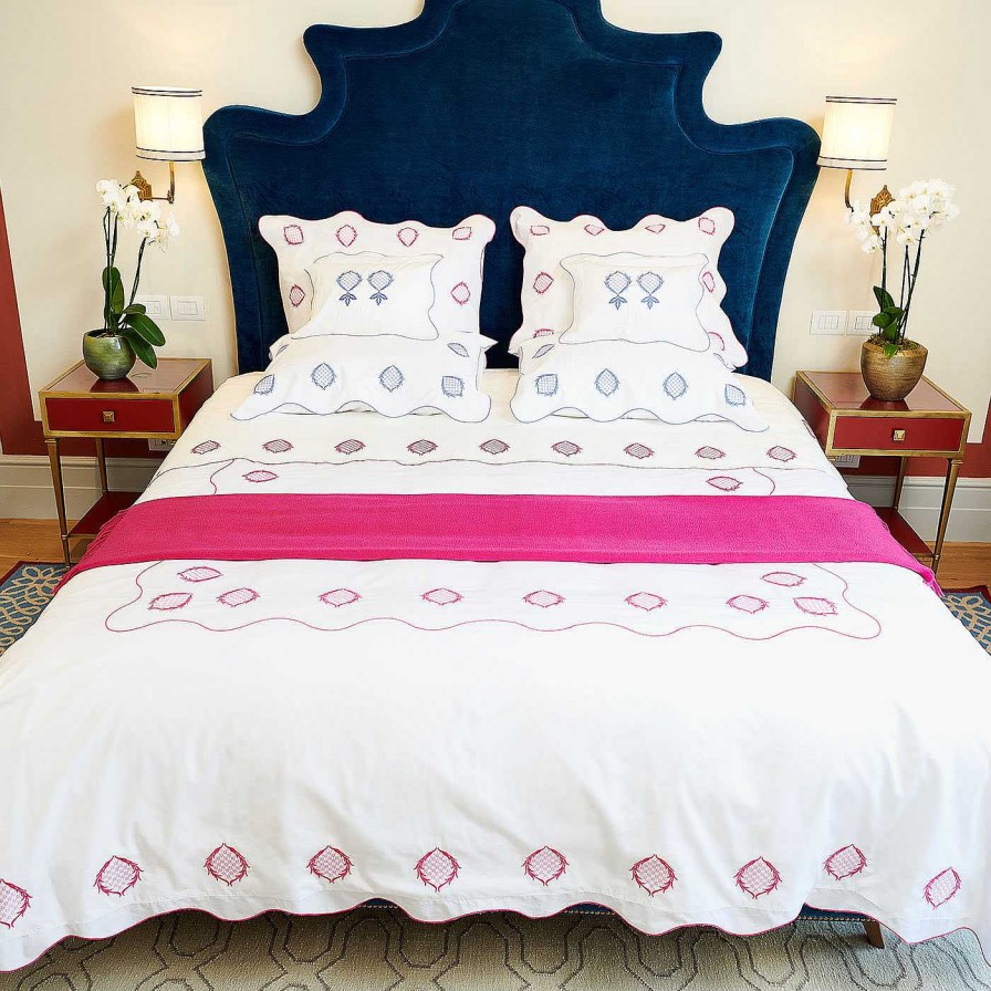 Decoration Verderoccia Linge De Lit | Ananas Embroidery White & Fuchsia Us King Duvet Cover (Housse De Couette)