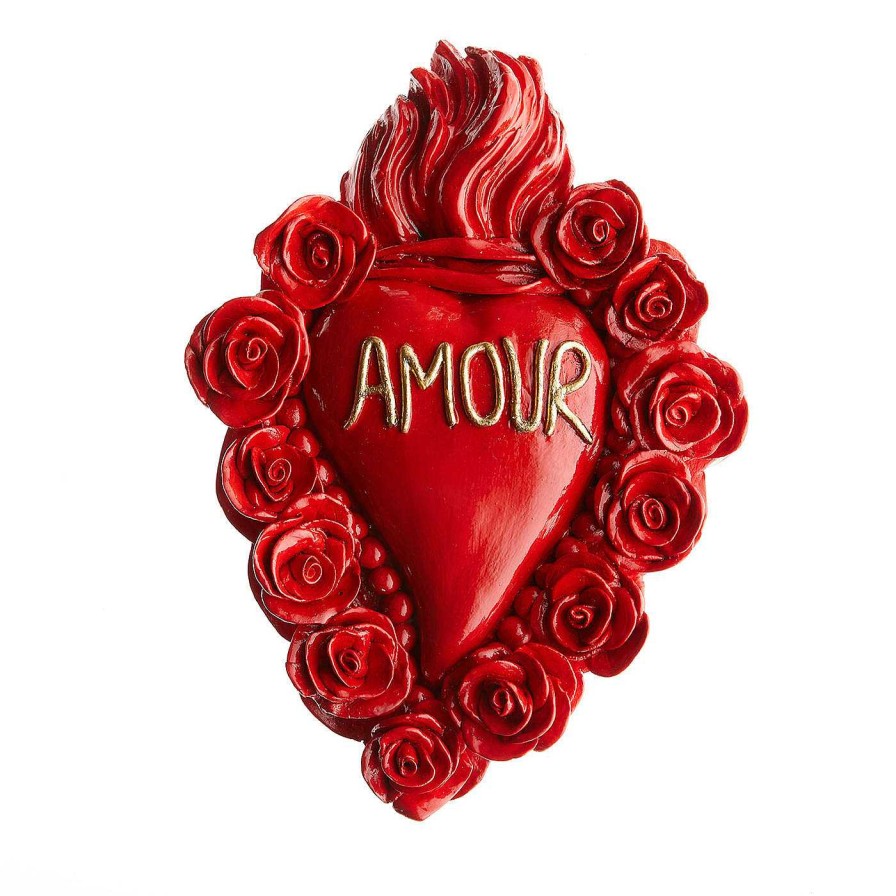 Decoration Cuore di Argilla Sculptures Murales | Coeur En Ceramique Rouge Passion