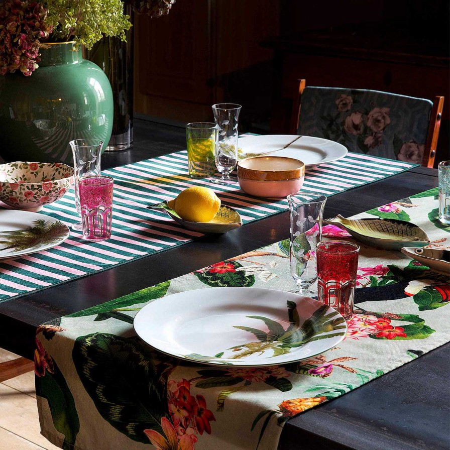 Arts De La Table Carlotta Oddone Chemins De Table | Chemin De Table Raye Vert Foret Et Rose