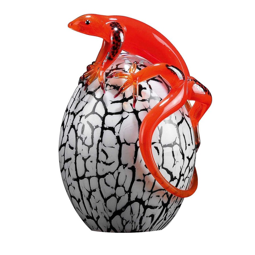 Decoration VGnewtrend Figurines | Petit Oeuf En Verre Avec Gecko Rouge