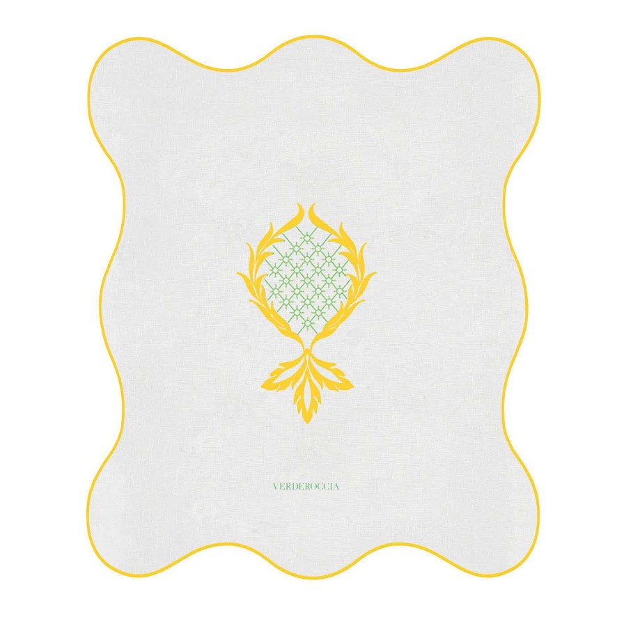 Arts De La Table Verderoccia Serviettes De Table | Lot De 6 Serviettes A Cocktail Ananas Dede Blanc Et Jaune