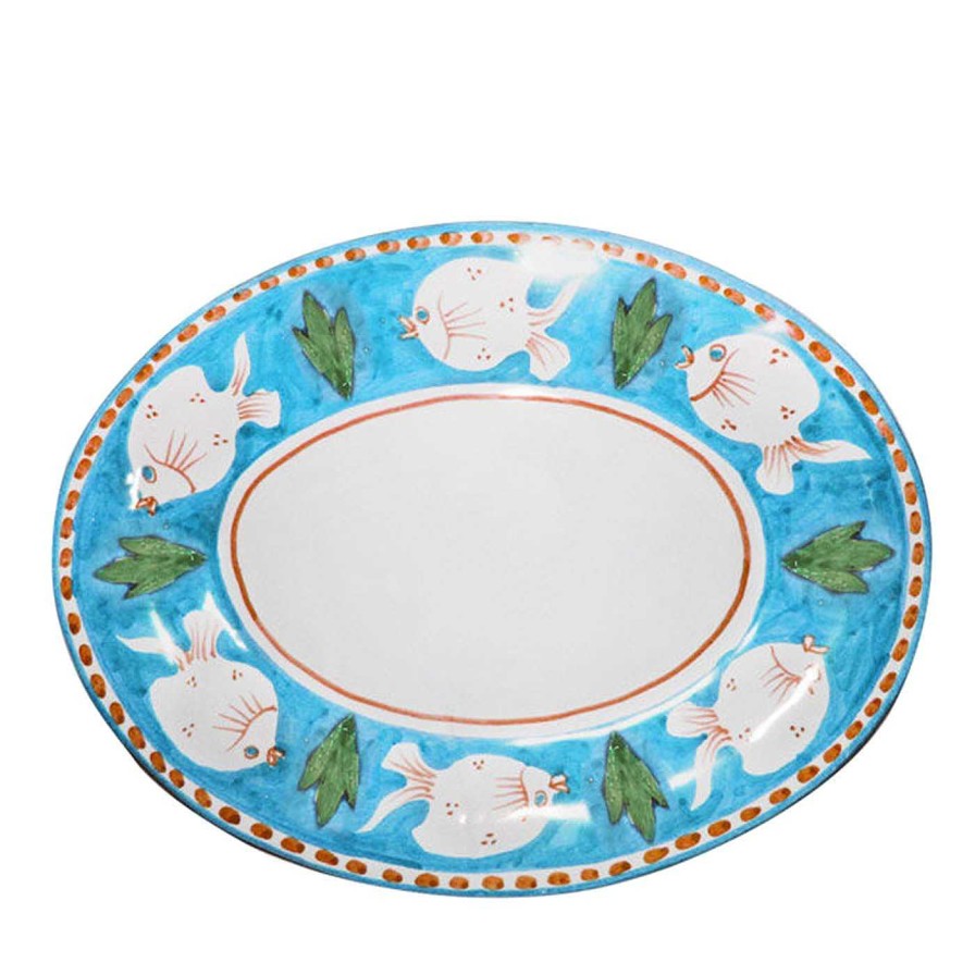 Arts De La Table Arcucci Handmade Plats De Service | Poseidon Plateau Ovale Turquoise 43Cm