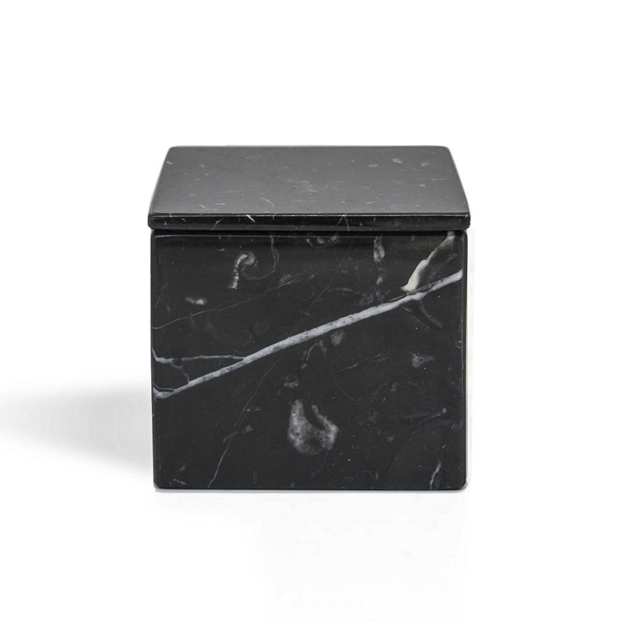 Decoration FiammettaV Home Collection Boites | Boite Cubique En Marbre Noir Marquina Avec Couvercle