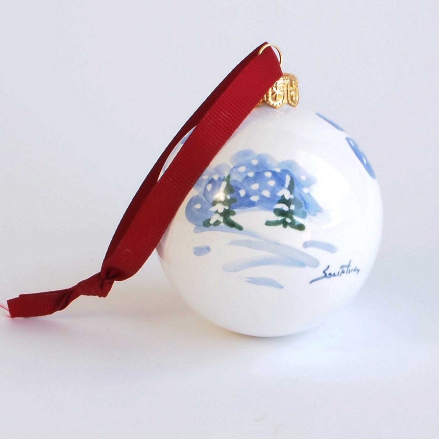 Decoration Ceramiche Santalucia Decorations De Vacances | Ornement Boule De Noel D'Hiver Rose Avec Ruban Rouge