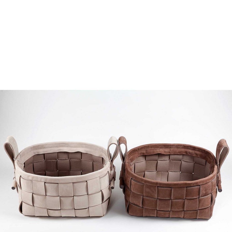 Decoration Bottega Conticelli Paniers | Panier En Cuir Tresse Marron