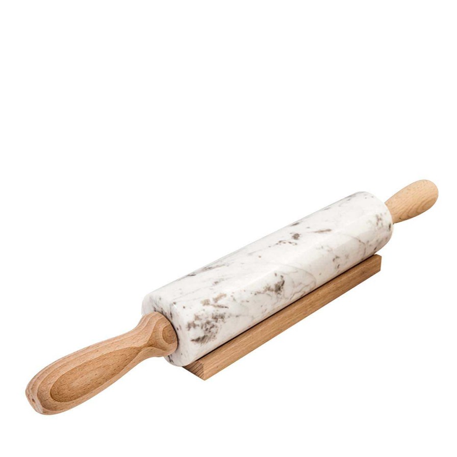 Arts De La Table FiammettaV Home Collection Accessoires De Cuisine | Rouleau A Patisserie En Marbre Blanc Avec Manche En Bois