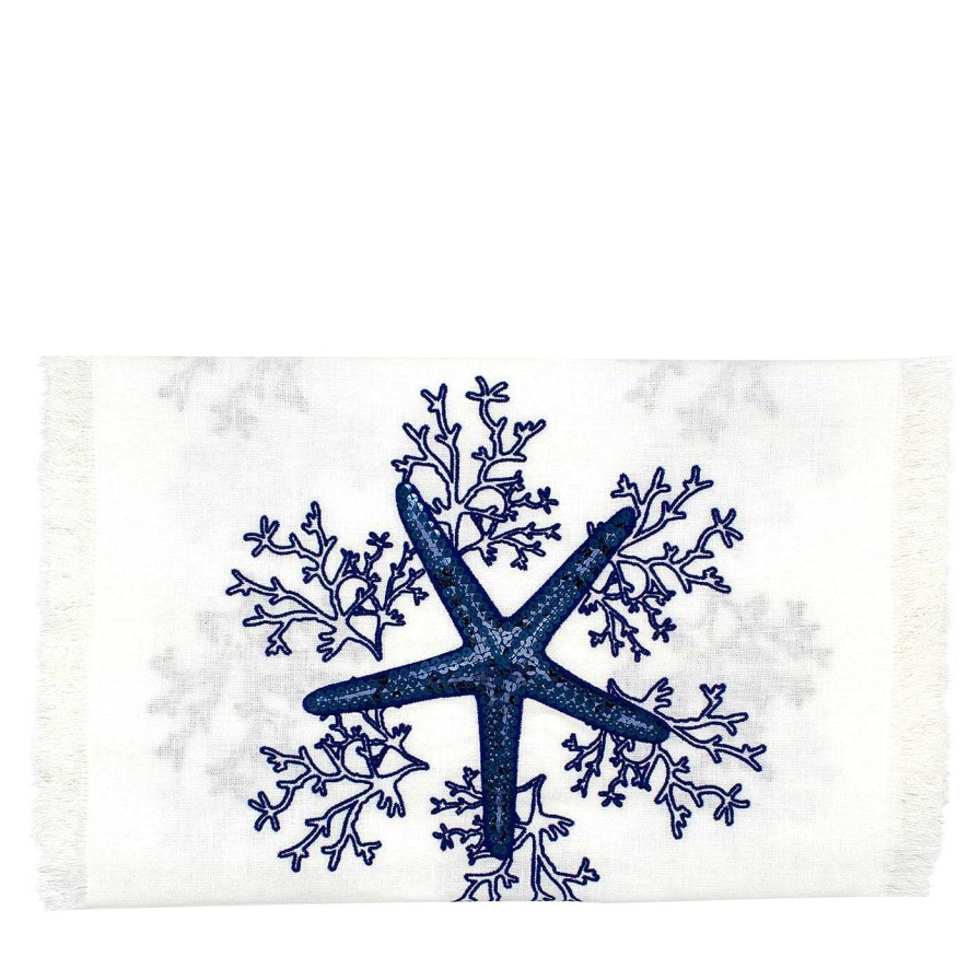 Arts De La Table Cibelle Chemins De Table | Corallo Blu Tapis De Course Blanc A Franges