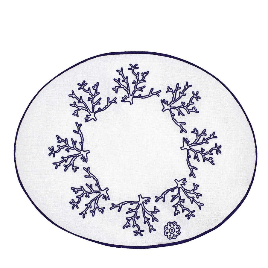 Arts De La Table Cibelle Sets De Table | Corallo Blu Lot De 2 Sets De Table Ovales Brodes