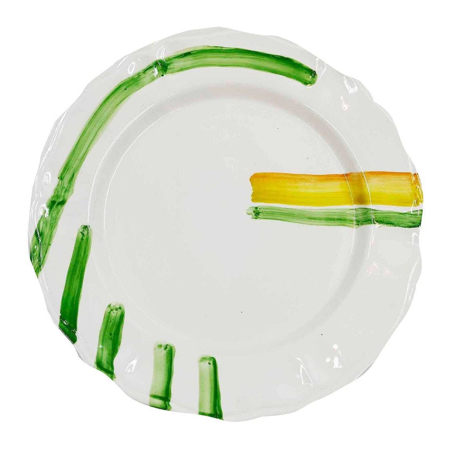 Arts De La Table Ovo - Idee e Manufatti Assiettes De Presentation | Assiette De Presentation Blanche Green & Yellow Brushstrokes