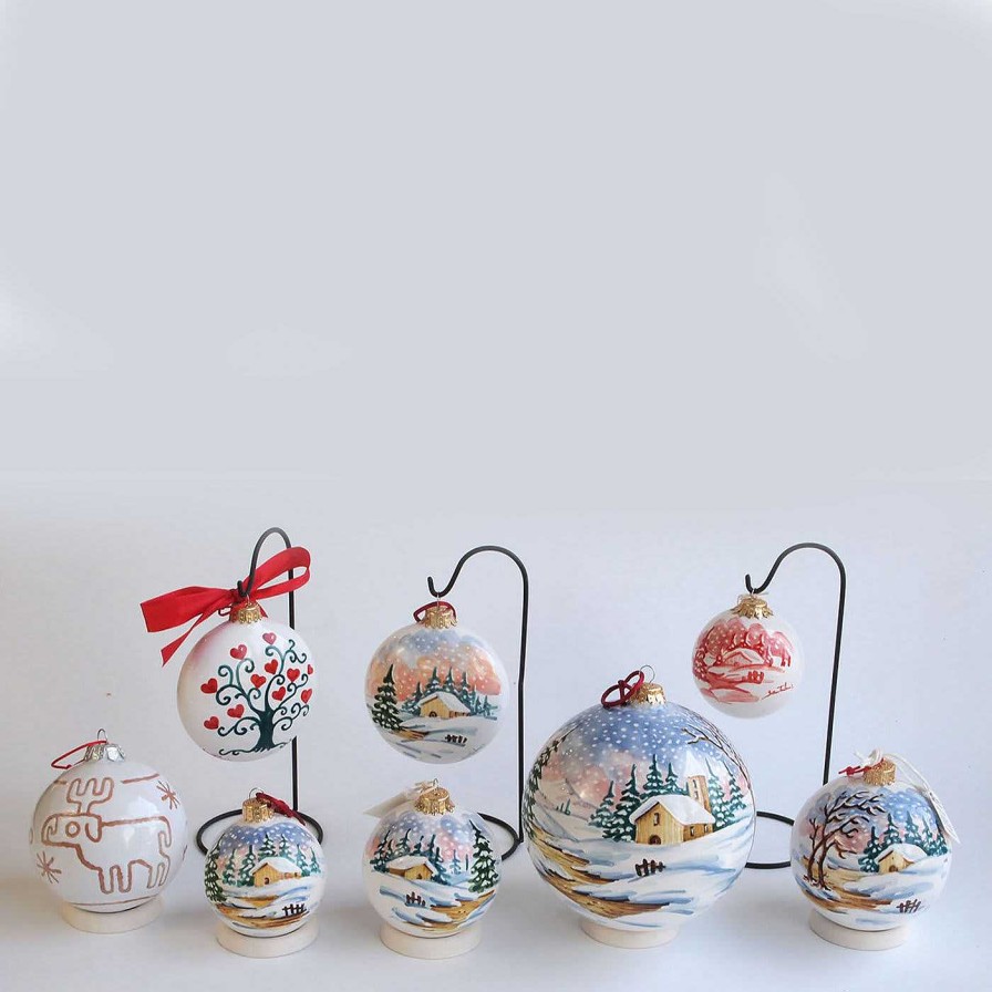 Decoration Ceramiche Santalucia Decorations De Vacances | Ornement Boule De Noel D'Hiver Rose Avec Ruban Rouge