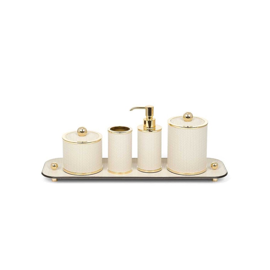 Decoration Pinetti Decorations De Salle De Bain | Olimpia Ensemble De Salle De Bain Rond 4 Pieces En Cuir Or/Beige