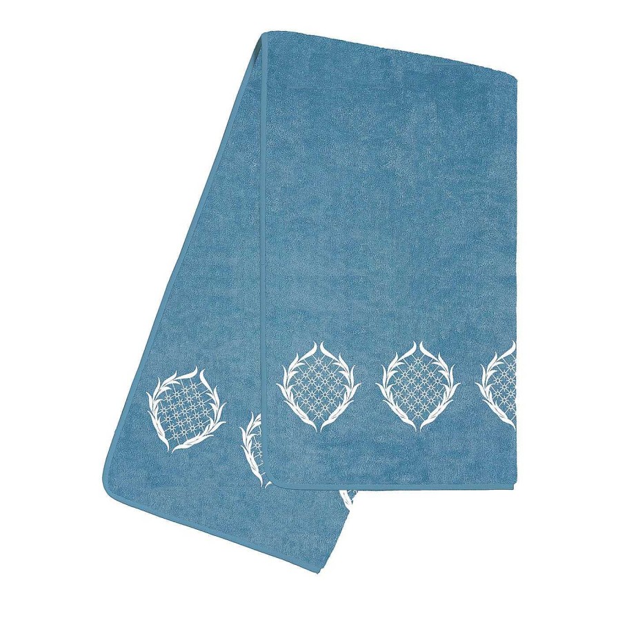 Decoration Verderoccia Linge De Bain | Ananas Broderie Assisi Bleu & Blanc Serviette De Bain