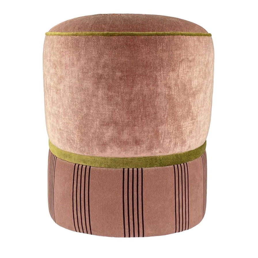 Mobilier Carlotta Oddone Ottomans Et Poufs | Pouf Circus Brode Rose Et Vert Antique