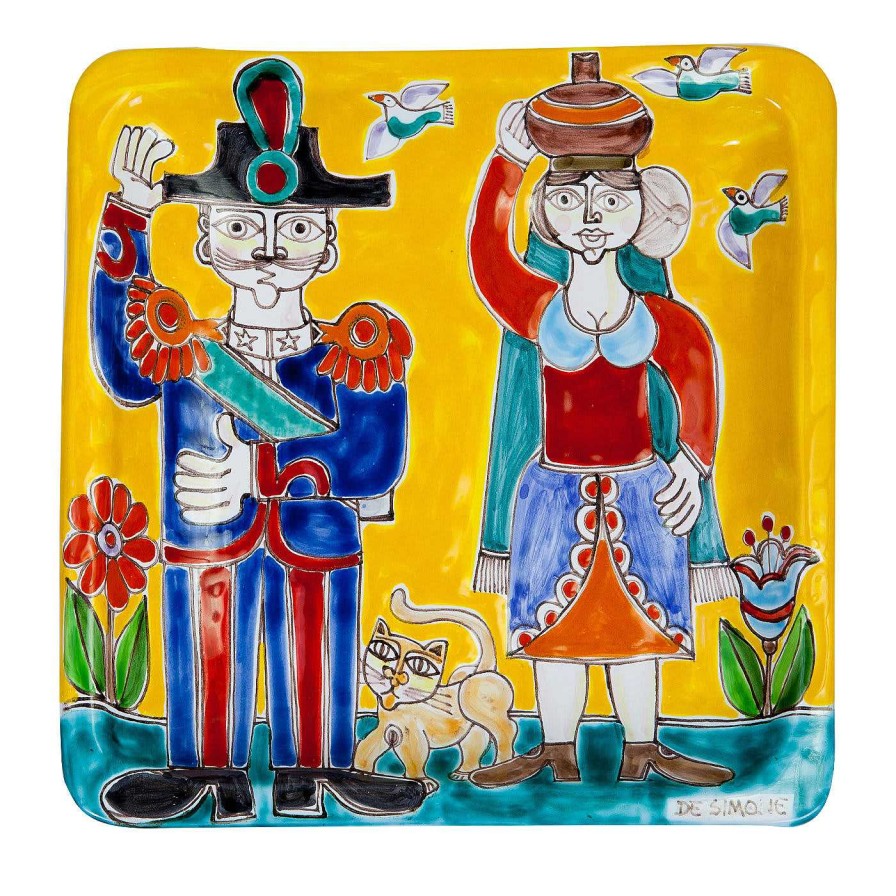 Decoration Ceramiche De Simone Plaques Decoratives | Assiette Carree Ds Jaune