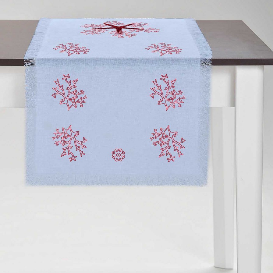 Arts De La Table Cibelle Chemins De Table | Corallo Rosa Tapis D'Azur A Franges