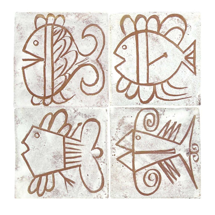 Decoration Cerasarda Carreaux Et Revetements De Sol | I Pesci Vallauris Set Of 4 Tiles (En Anglais)