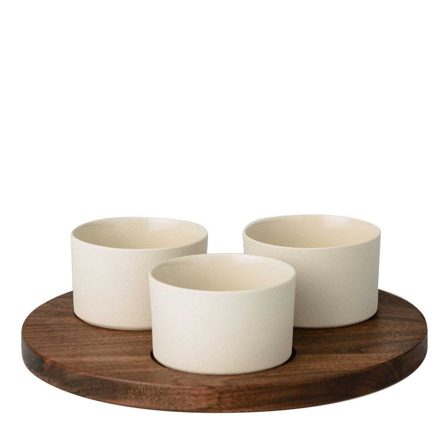 Arts De La Table Stilleben Plats De Service Pour Hors-D'Oeuvres | Set Antipasto Avec 3 Bols Ronds En Ceramique Et Plateau En Bois