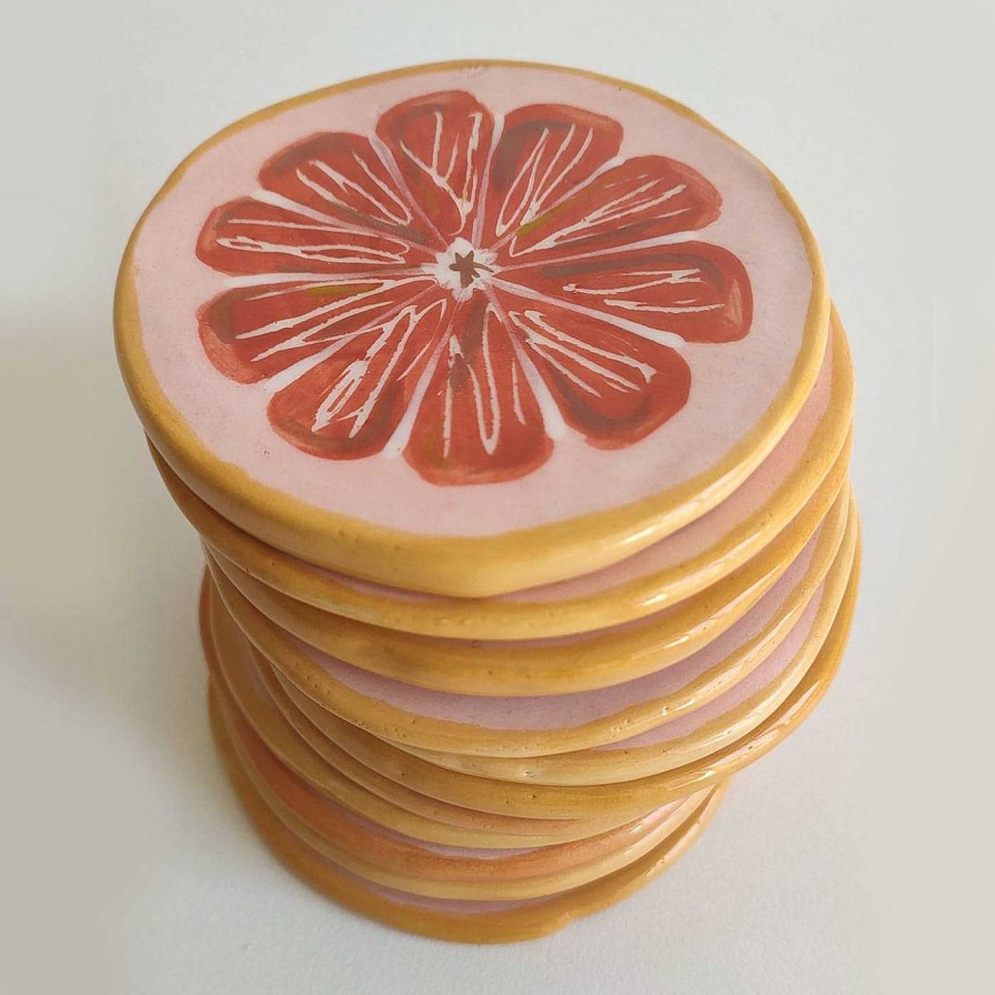 Arts De La Table Federica Massimi Dessous De Verre | Lot De 6 Sous-Verres En Forme De Pamplemousse Rose