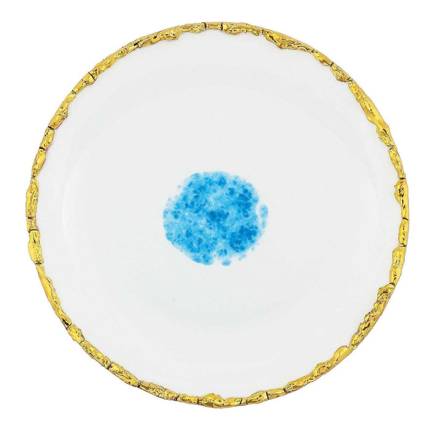 Arts De La Table Coralla Maiuri Assiettes A Dessert | Celestial Set Of 2 White Dessert Plates With Crackled Rim (Ensemble De 2 Assiettes A Dessert Blanches Avec Bord Craquele)