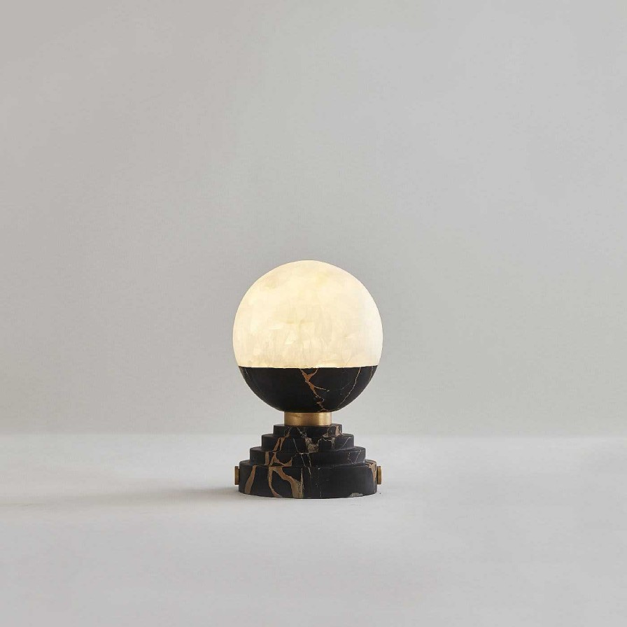 Eclairage Pietro Russo Design Lampes De Table | Lampe De Table Lunar En Marbre Portoro Et Onyx