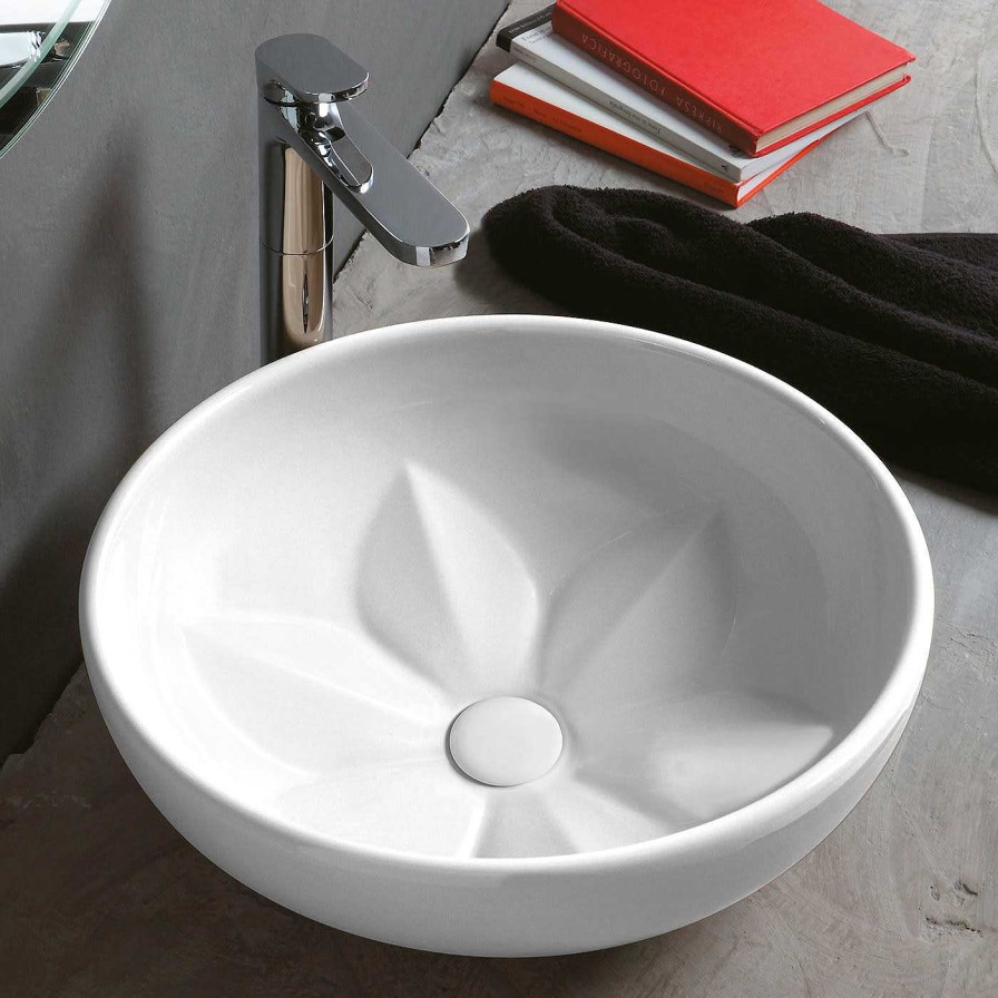 Decoration Azzurra Art Lavabos Et Baignoires | Lavabo Rond Blanc Brillant Fleur