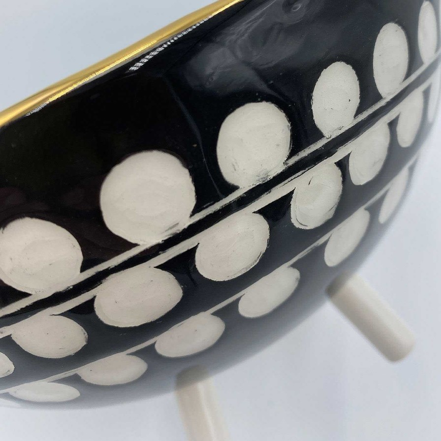 Arts De La Table Caterina Quartana Bols | Bol A Pied Boucle Noir Et Blanc Avec Bordure Doree