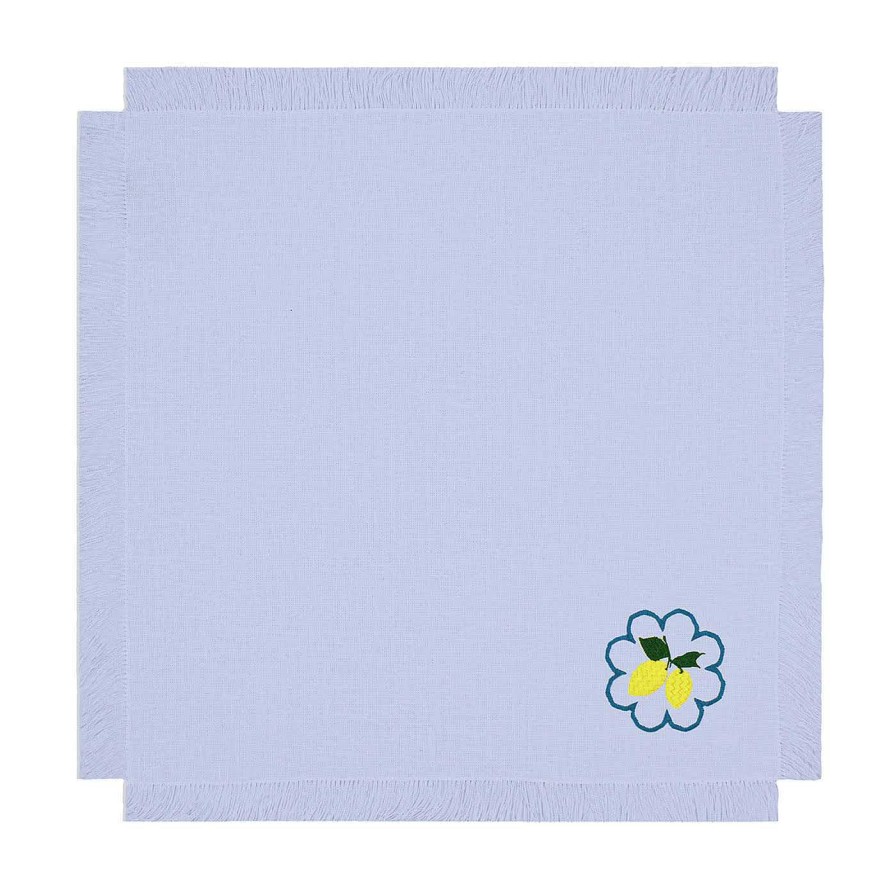 Arts De La Table Cibelle Serviettes De Table | Limoni Multicolore Set De 6 Serviettes De Table Brodees A Franges Lilas