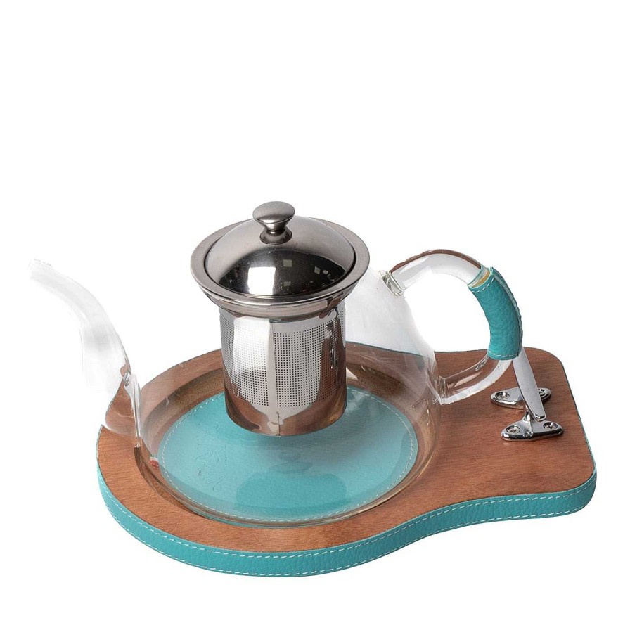 Arts De La Table Marricreo Theieres Et Cafetieres | Theiere En Verre Turquoise Avec Infuseur