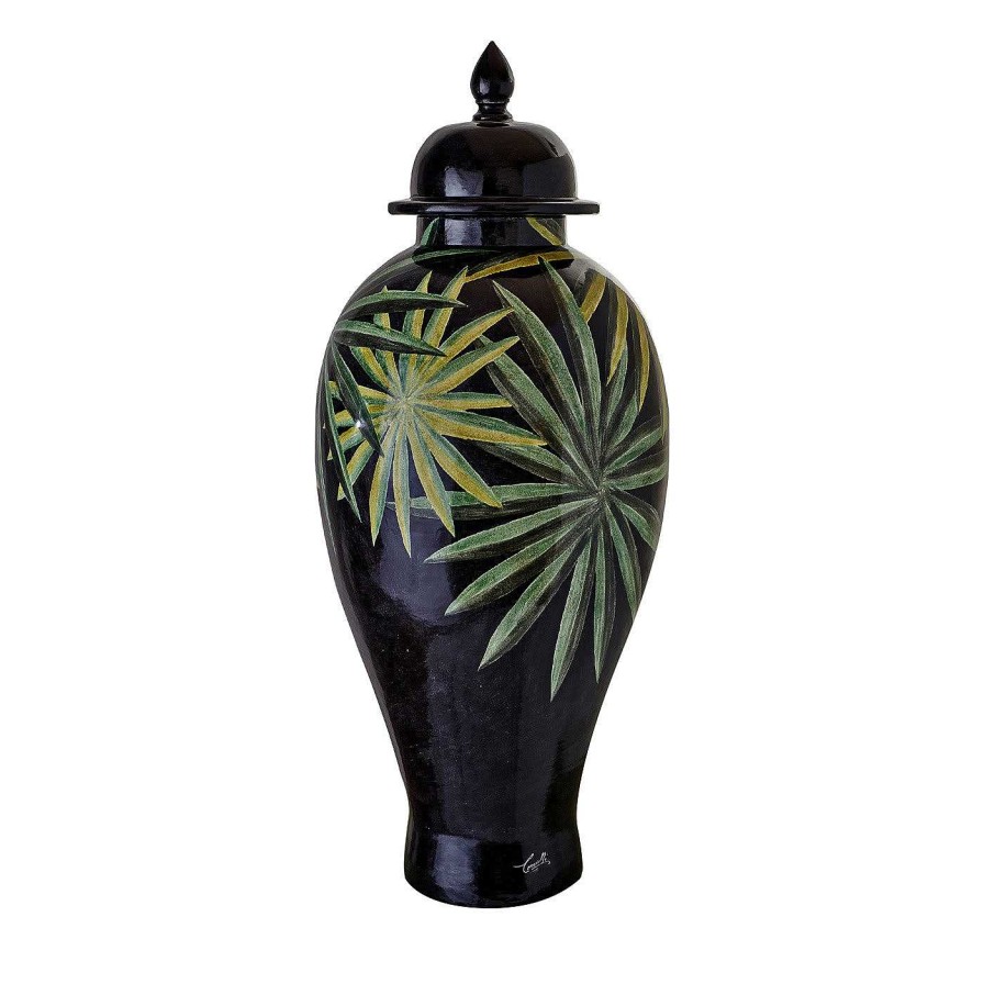 Decoration Ceramiche Ceccarelli Vases Avec Couvercles | Tropical & Flowers Vase Clyde Palm Leaves Avec Couvercle