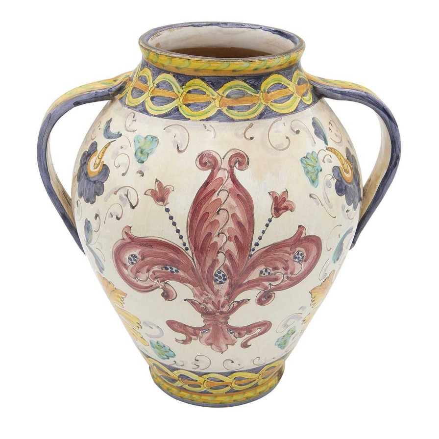 Decoration Sbigoli Terrecotte Firenze Amphores | Vase Orciolo Avec Fleur-De-Lis Rouge Florentin