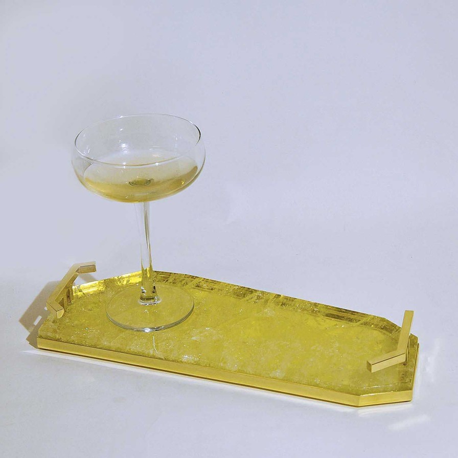 Arts De La Table Giuliano Tincani Plateaux | Plateau En Laiton Et Quartz Jaune