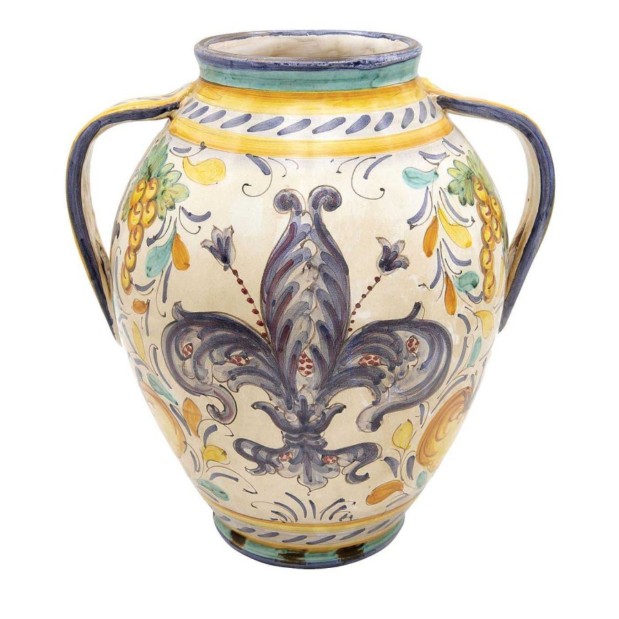 Decoration Sbigoli Terrecotte Firenze Amphores | Vase Orciolo Avec Fleur De Lys Bleu Florentin