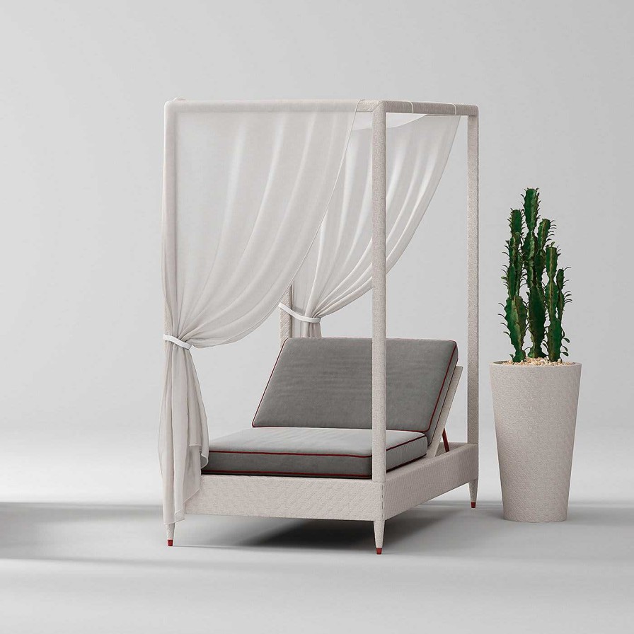 Mobilier CPRN Homood Chaises Longues Et Transats D'Exterieur | Lit De Jour 1 Place Blanc Avec Baldaquin