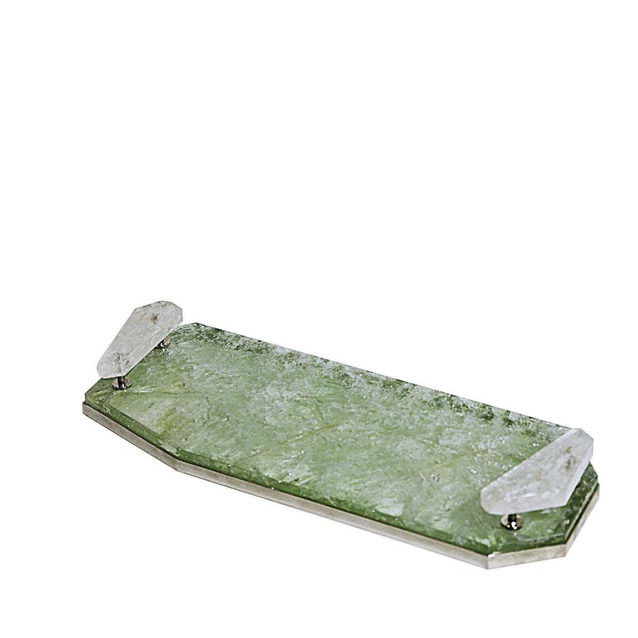 Arts De La Table Giuliano Tincani Plateaux | Plateau En Laiton, Vert Et Quartz Hyalin