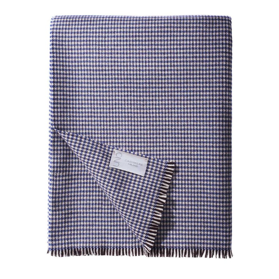 Decoration UnoCashmere Couvertures | Couverture En Cachemire Pied-De-Poule Bleu Moyen