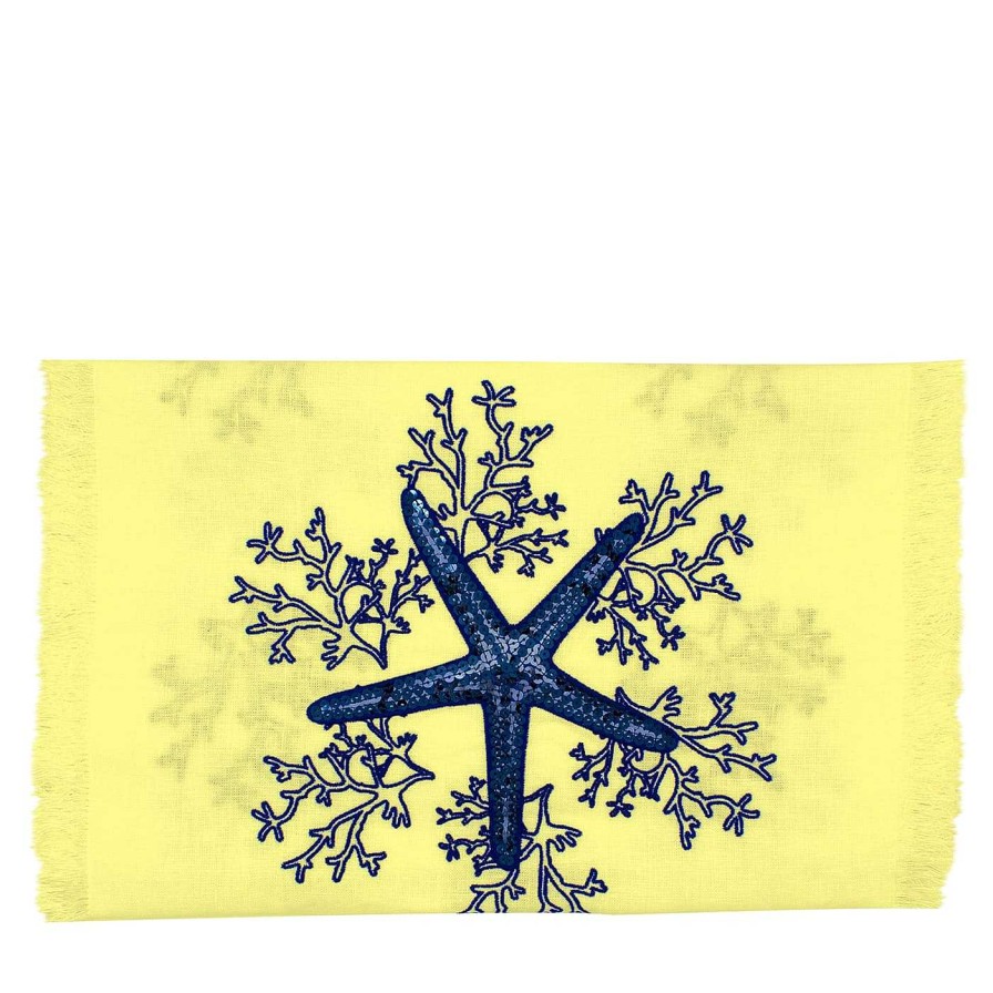 Arts De La Table Cibelle Chemins De Table | Corallo Blu Tapis De Course Jaune A Franges