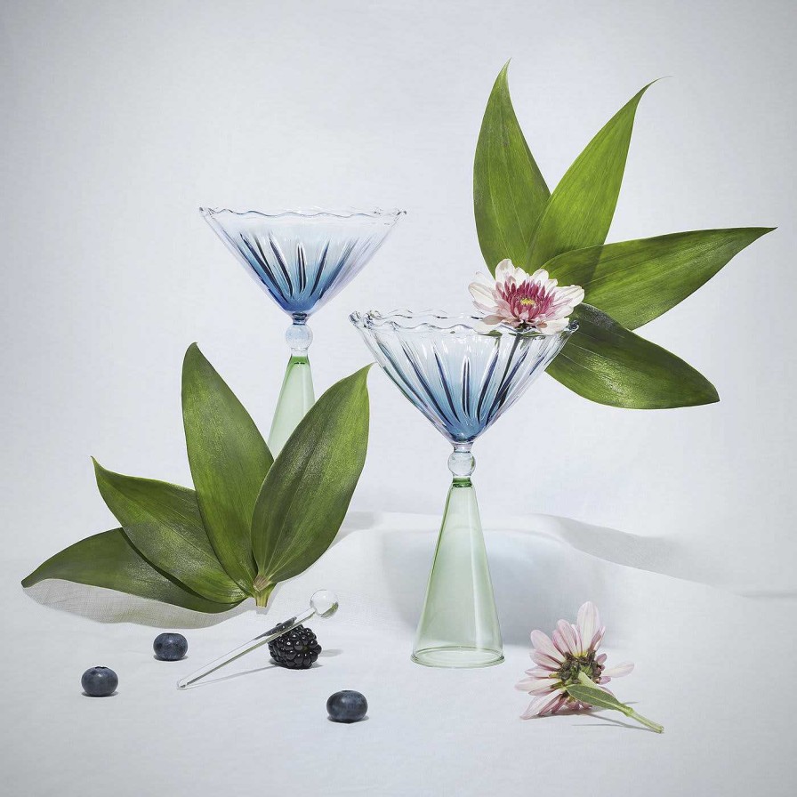 Arts De La Table Serena Confalonieri Verres A Cocktail Et Spiritueux | Lot De 2 Verres A Martini Bleu Et Vert Calypso