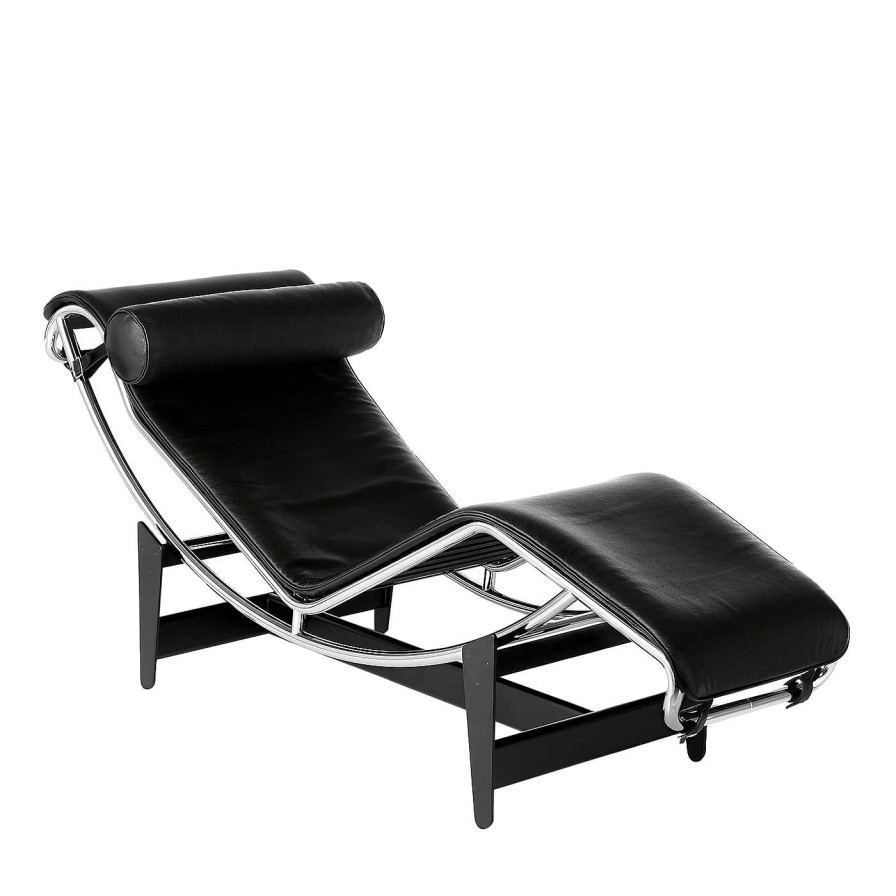 Mobilier Cassina Meridienne | 4 Chaise Longue A Reglage Continu By Le Corbusier & Pierre Jeanneret & Charlotte Perriand - Black Leather