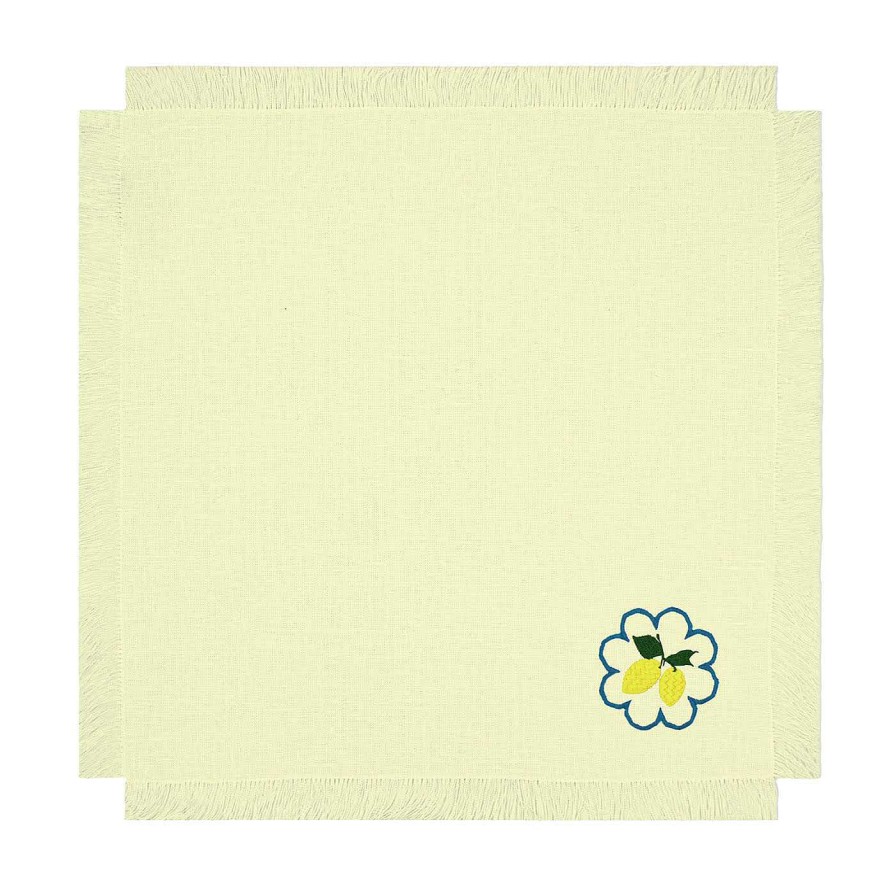 Arts De La Table Cibelle Serviettes De Table | Limoni Multicolore Set De 6 Serviettes De Table Brodees A Franges Jaune