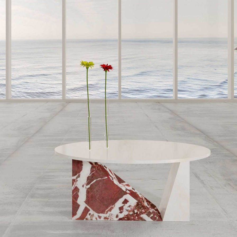 Mobilier Dimarmo Tables A Cafe | Table Basse Dieus En Calacatta Or Et Marbres Rouges Levanto By Sid&Sign