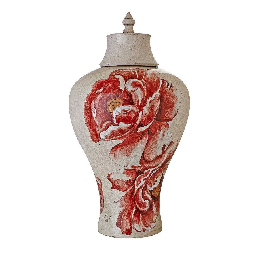 Decoration Ceramiche Ceccarelli Vases Avec Couvercles | Tropical & Flowers Vase Bonnie Red Peonies Avec Couvercle