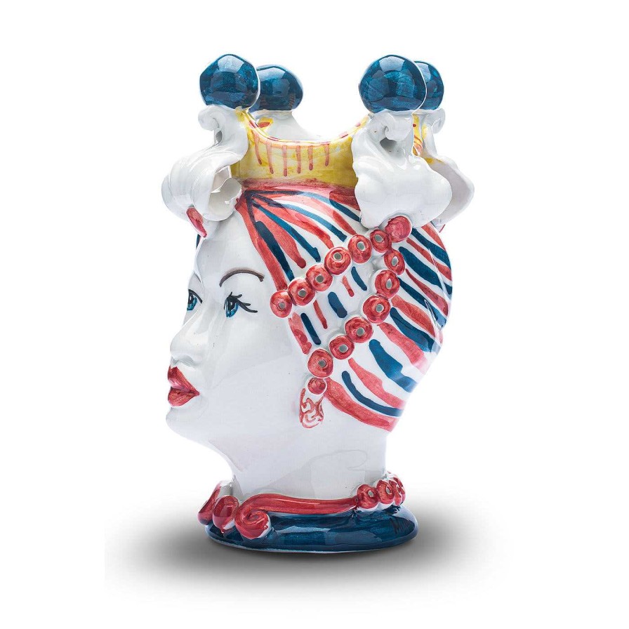 Decoration Ceramiche Micale Vases Figuratifs | Vase Kalsa Testa Di Moro Bleu