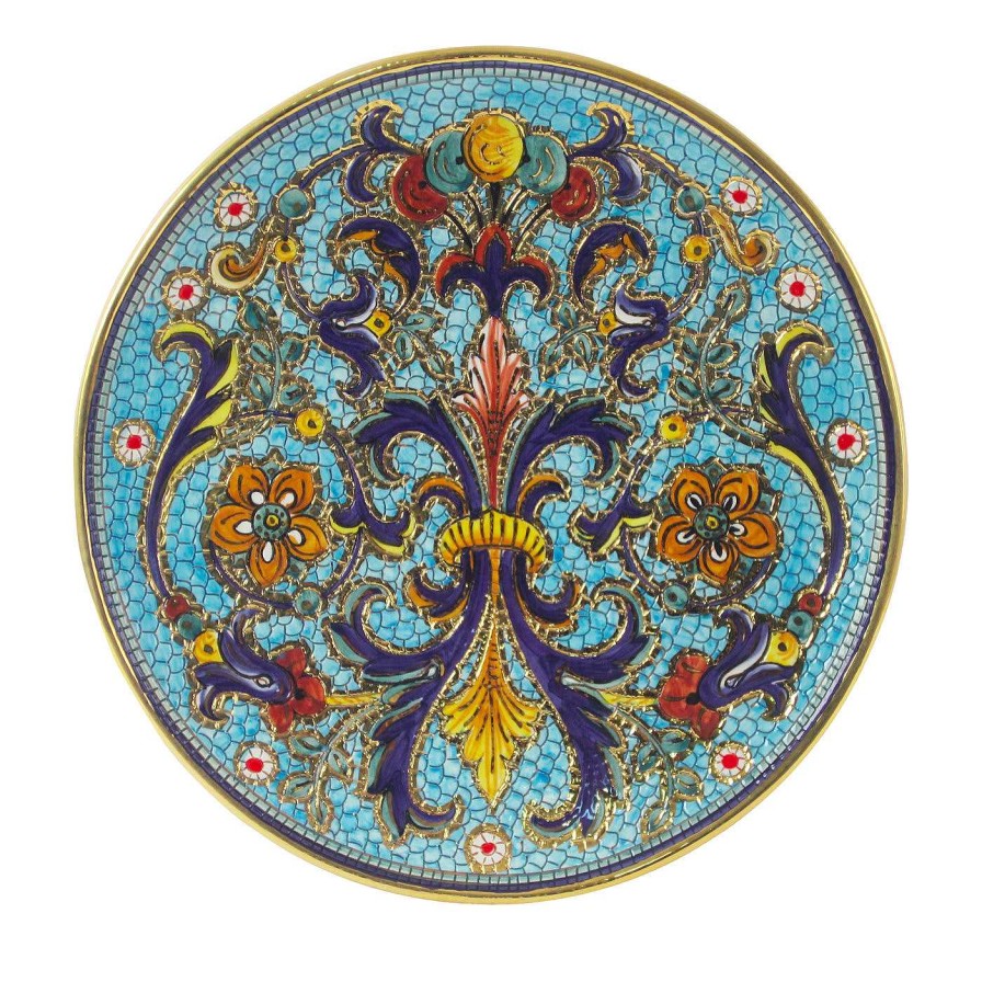 Decoration Sambuco Plaques Decoratives | Assiette Ronde Mosaique Bleue