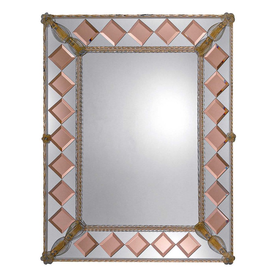 Decoration Fratelli Tosi Miroirs Muraux | Miroir En Verre De Murano A Carres Roses De La Conterie