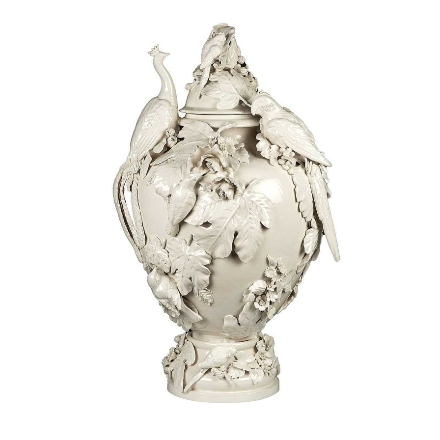 Decoration I Borbone Capodimonte Vases Avec Couvercles | Potiche Caserta Floral Beige Par Antonio Fullin