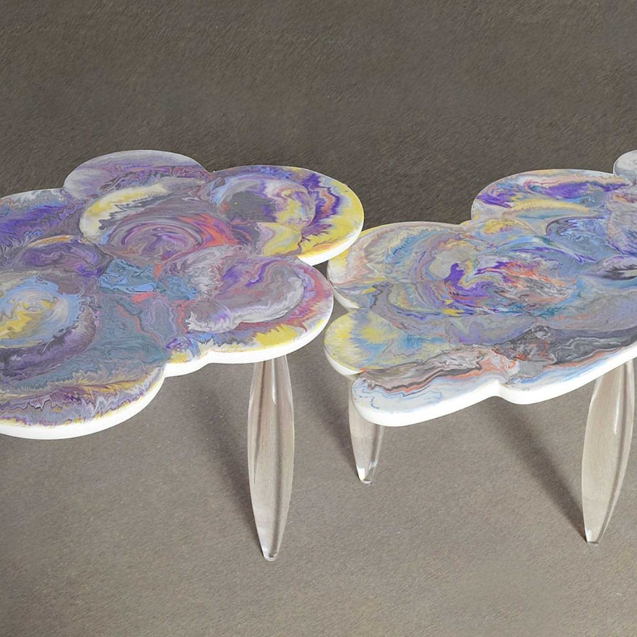 Mobilier Cupioli Tables Gigognes | Ensemble De 2 Tables D'Appoint Purple Clouds